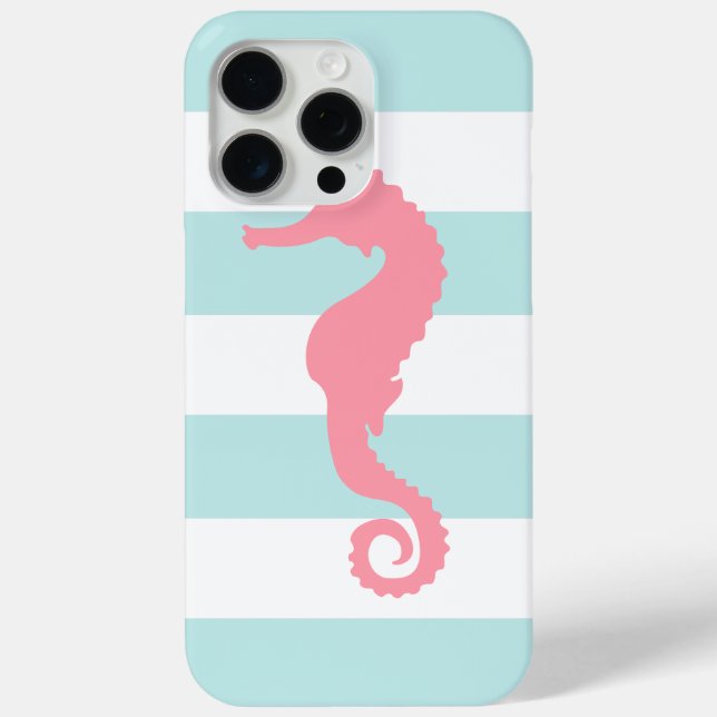 Funda De Case-Mate Para iPhone Caballo de mar rosa en franjas de menta (Reverso )