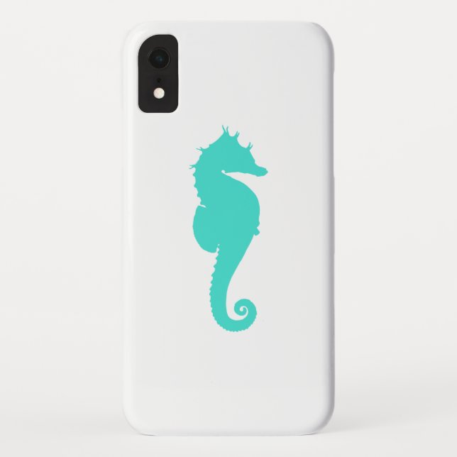 Funda De Case-Mate Para iPhone Caballo de mar turquesa sobre blanco (Reverso)