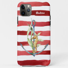 Funda Para iPhone 11 Pro Max Caballo de mar y franjas de anclaje náutico con no