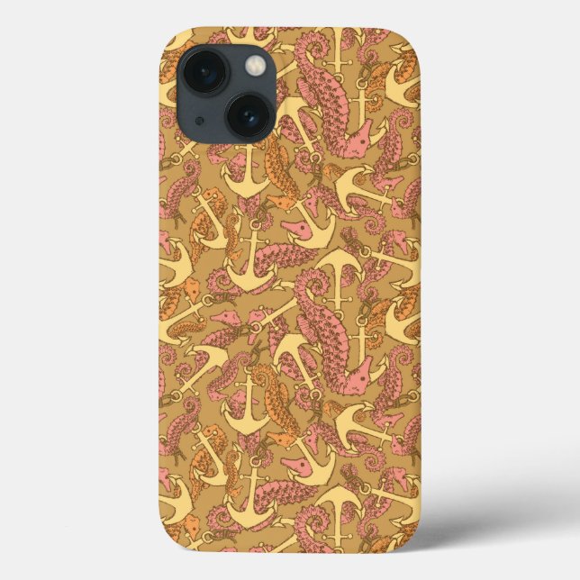 Funda De Case-Mate Para iPhone Caballo De Mar Y Patrón De Ancla (Reverso)