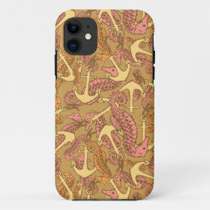 Funda Para iPhone 11 Caballo De Mar Y Patrón De Anclaje