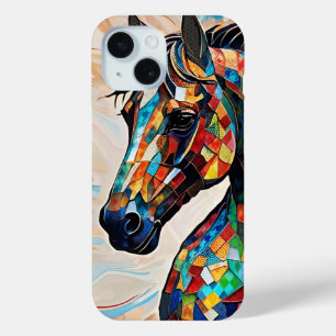Funda Para iPhone 15 Caballo de mosaico de vidrio trenzado Multicolor 1