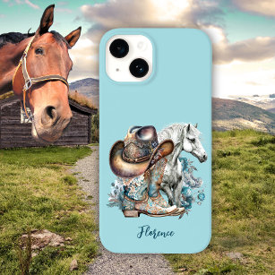 Funda Para iPhone 15 Mini Caballo de vaca botas de vaquero gorra floral occi
