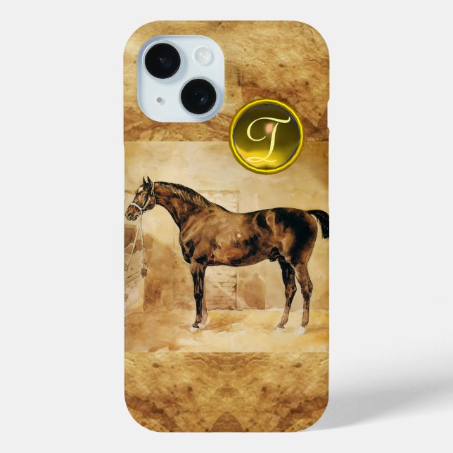 FUNDA DE Case-Mate PARA iPhone CABALLO INGLÉS EN MONOGRAMA DE PARCHES MARRONES ES (Reverso )