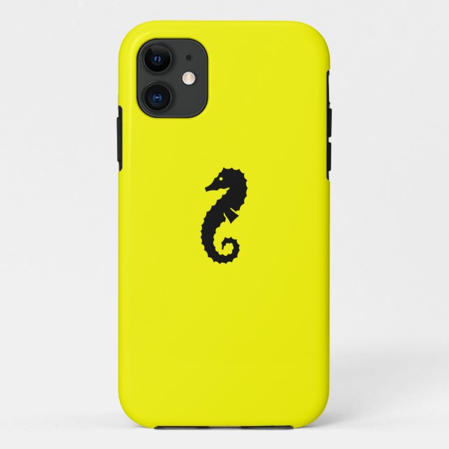 Funda De Case-Mate Para iPhone Caballo marino oceánico negro sobre amarillo (Reverso)