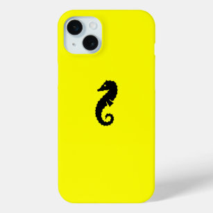 Funda Para iPhone 15 Mini Caballo marino oceánico negro sobre amarillo