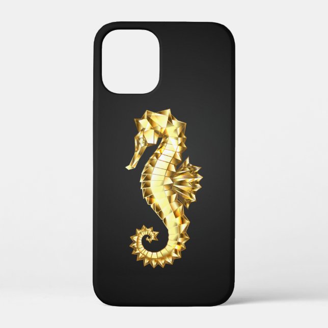 Funda De Case-Mate Para iPhone Caballo marino polígono de oro (Reverso )
