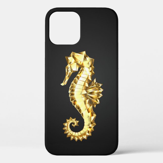 Funda De Case-Mate Para iPhone Caballo marino polígono de oro (Reverso )