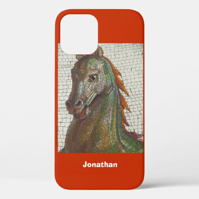 Funda De Case-Mate Para iPhone Caballo Mosaico, Naranja, Nombre, (Reverso )