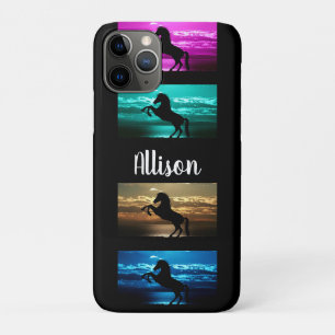 Funda Para iPhone 11 Pro Caballo Negro Púrpura, Azul, Verde Acuático, Cielo