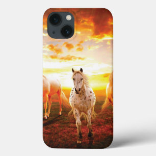 Funda Para iPhone 13 Caballos al atardecer cojín decorativo