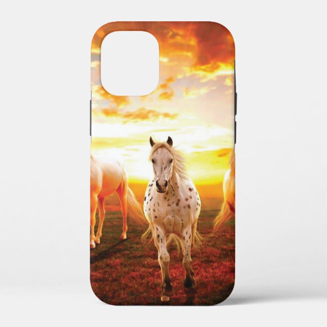 Funda De Case-Mate Para iPhone Caballos al atardecer lanzando almohada (Reverso )