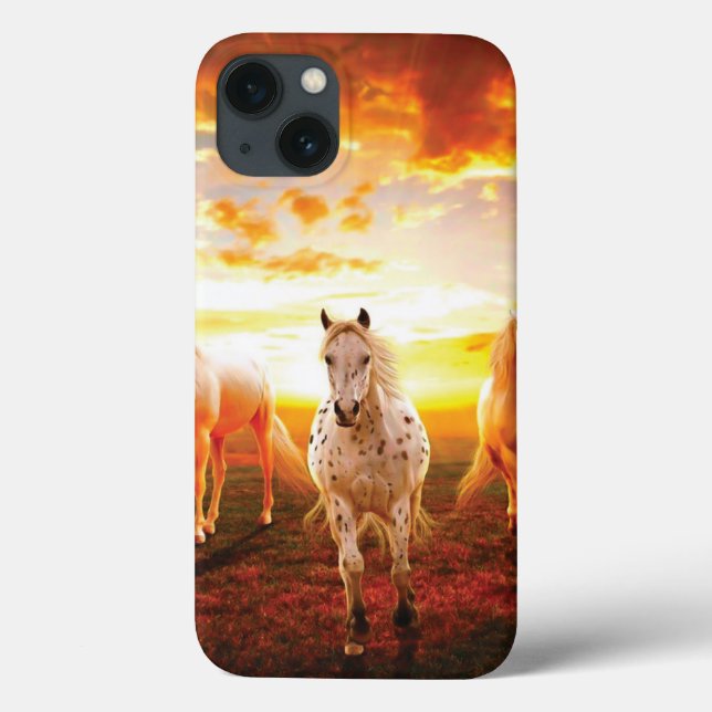 Funda De Case-Mate Para iPhone Caballos al atardecer lanzando almohada (Reverso)