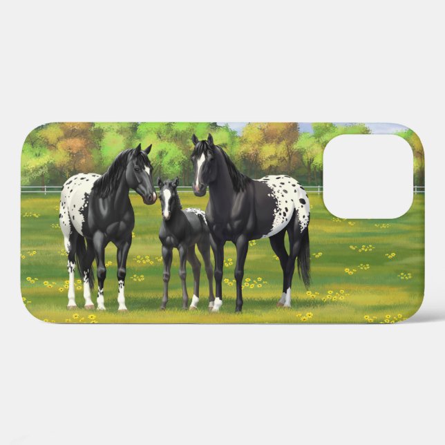 Funda De Case-Mate Para iPhone Caballos Appaloosa Negros En Pastel De Verano (Reverso (Horizontal))