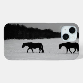 Funda Para iPhone 15 Caballos Con Hiphcnm De Nieve