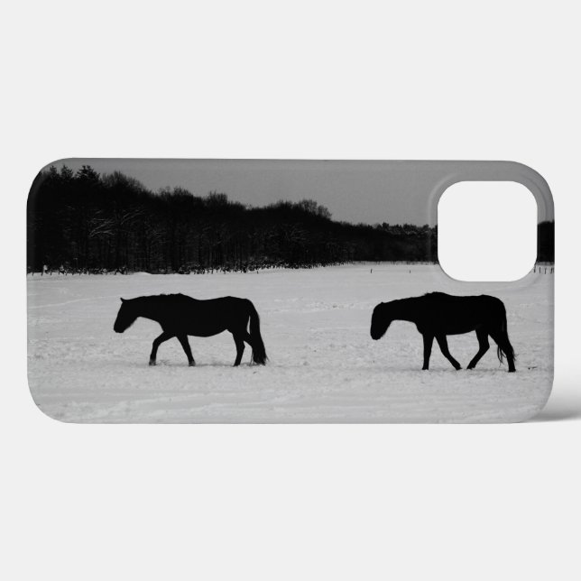 Funda De Case-Mate Para iPhone Caballos con ipha de nieve (Reverso (Horizontal))