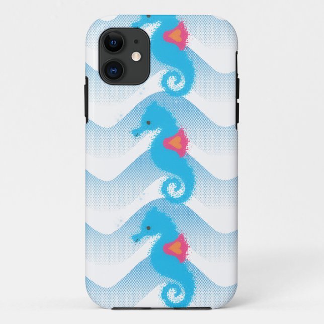 Funda De Case-Mate Para iPhone Caballos De Mar Y Patrón De Ondas Azules (Reverso)