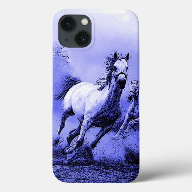 Funda De Case-Mate Para iPhone Caballos en marcha y luz luna azul (Reverso)