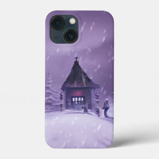 Funda Para iPhone 13 Mini Cabaña de invierno nevada con nieve en caída