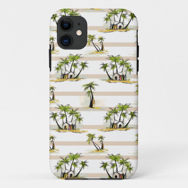 Funda De Case-Mate Para iPhone Cabaña y palmas tropicales (Reverso)