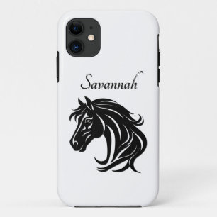 Funda Para iPhone 11 Cabeza de caballo negro magnífico con nombre