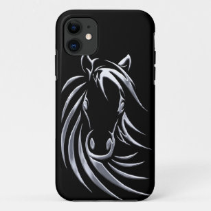 Funda Para iPhone 11 Cabeza de caballo plateado en negro