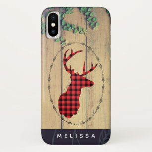 Funda Para iPhone X Cabeza de ciervo con anillos en planchas de madera