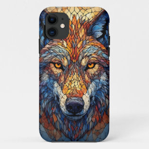 Funda Para iPhone 11 Cabeza de Lobo de Vidrio Pintado Colorido