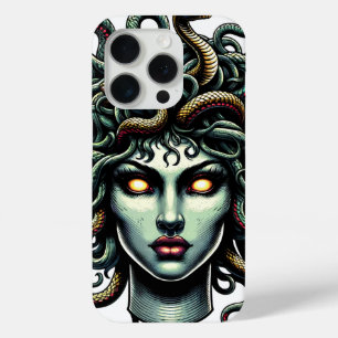 Funda Para iPhone 15 Pro Cabeza de Medusa Verde Mirando llena de Serpientes