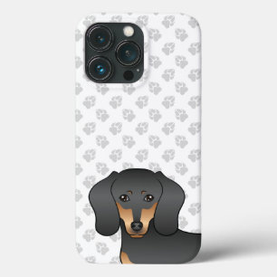 Funda Para iPhone 13 Pro Cabeza de perro salchicha de pelo liso negro y fue