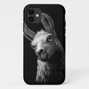 Funda Para iPhone 11 Cabeza retrato Llama Cute En Fondo Negro