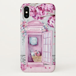 Funda Para iPhone 11 Pro Max Cabina de teléfono floral rosa personalizada