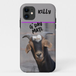 Funda Para iPhone 11 Cabra sonriente 'G'day mate' Personalizable