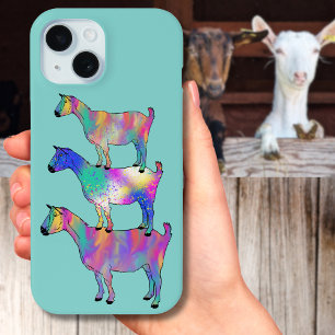Funda Para iPhone 15 Cabras Divertidas Arte Colorido de Animales de Gra