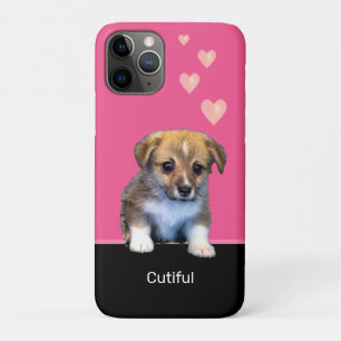 Funda Para iPhone 11 Pro Cachorro de Corgi Adorable y Corazones sobre Rosa 