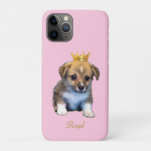 Funda Para iPhone 11 Pro Cachorro de Corgi Adorable y Corona Real sobre Ros