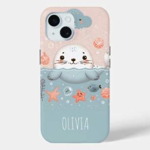Funda Para iPhone 15 Cachorro de foca caprichoso y lindo en el mar