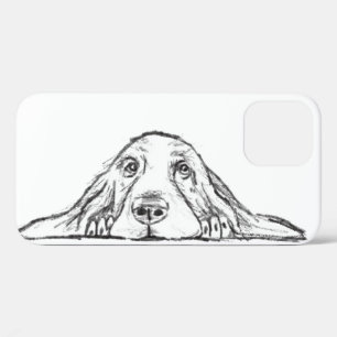Funda Para iPhone 12 cachorro de ojos simples negro y blanco de basset
