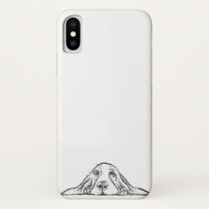 Funda Para iPhone X cachorro de ojos simples negro y blanco de basset