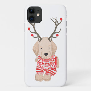 Funda Para iPhone 11 Cachorro de Retriever Dorado Navideño Reno
