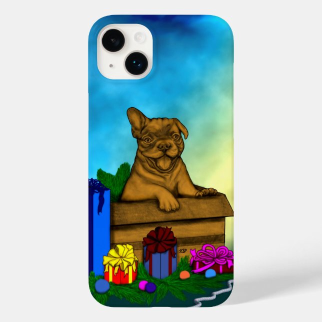 Funda De Case-Mate Para iPhone Cachorro en una caja , Feliz Navidad (Reverso )