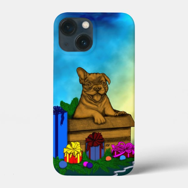 Funda De Case-Mate Para iPhone Cachorro en una caja , Feliz Navidad (Reverso )