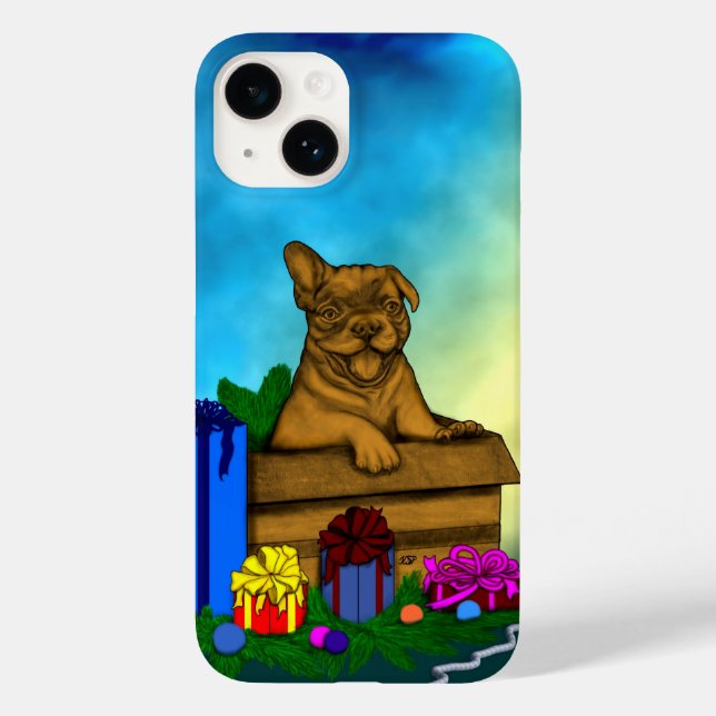 Funda De Case-Mate Para iPhone Cachorro en una caja , Feliz Navidad (Reverso )