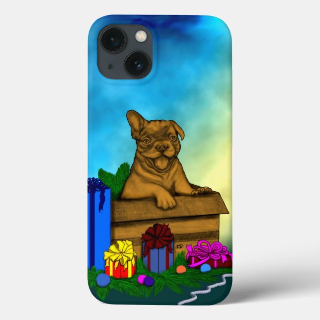Funda De Case-Mate Para iPhone Cachorro en una caja , Feliz Navidad (Reverso)