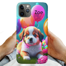 Funda Para iPhone 11 Pro cachorro lindo con globos - dulce
