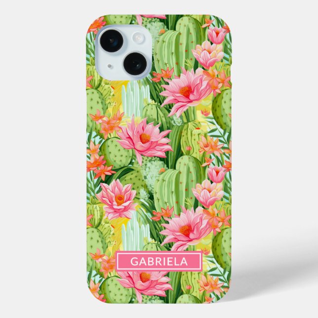 Funda De Case-Mate Para iPhone Cactus Acuarela Florido Personalizado (Reverso )