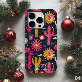 Funda Para iPhone 14 Pro De Case-Mate Cactus Audaz y Estampado Floral con Cita del Nombr