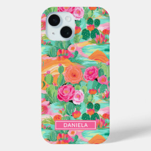 Funda Para iPhone 15 Cactus del Desierto Florido Personalizado