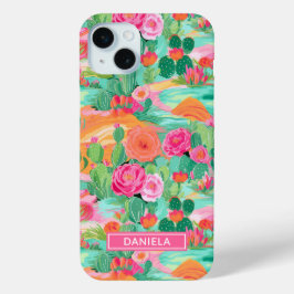 Funda Para iPhone 15 Mini Cactus del Desierto Florido Personalizado