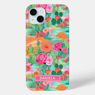 Funda Para iPhone 15 Mini Cactus del Desierto Florido Personalizado